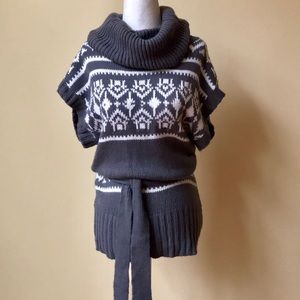 Say What? Gray & White Cowl Neck Long Sweater